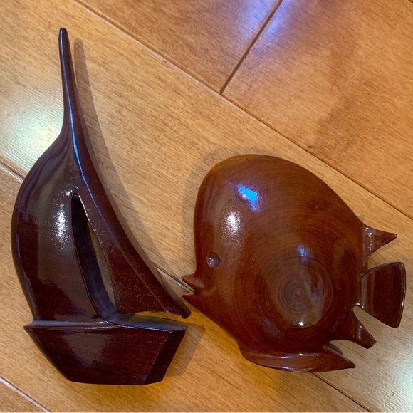 New Medford Mahogany Creations Genuine Barbados Mahogany Wood FISH and SAILBOAT - Picture 1 of 16